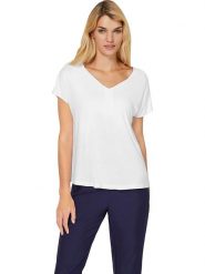 Heine Koszulka w kolorze białym rozmiar: 50. Białe bluzki damskie Heine, bez wzorów, z wiskozy, bez kołnierzyka. Za 104.99 zł.