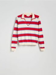 Sweter z kołnierzykiem polo - wielobarwny. Swetry klasyczne damskie Reserved, l, z dzianiny, bez kołnierzyka. W wyprzedaży za 99.99 zł.