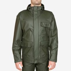 Kurtka przeciwdeszczowa outdoor SOLOGNAC 300. Brązowe kurtki męskie SOLOGNAC, l, bez wzorów, z materiału, bez kaptura. Za 179.99 zł.