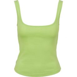 Damski klasyczny miejski top z szerokim wycięciem. Żółte topy damskie Urban Classics, bez wzorów, bez kołnierzyka. Za 95.00 zł.
