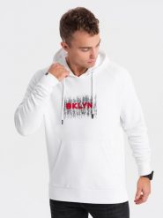 Męska klasyczna bluza kangurka z nadrukiem - biała V1 OM-SSPS-0150 - XXL. Białe bluzy z kapturem męskie Ombre Clothing, l, z bawełny. W wyprzedaży za 59.99 zł.