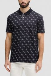 GUESS Granatowa męska koszulka polo w monogram 4G Jacquard, Rozmiar L. Niebieskie koszulki polo męskie Guess, l, z aplikacjami, bez ramiączek. W wyprzedaży za 159.99 zł.