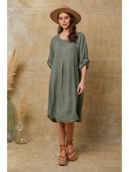 Joséfine Lniana sukienka "Cadence" w kolorze khaki rozmiar: XL. Brązowe sukienki damskie Joséfine, xl, bez wzorów, ze lnu, bez kołnierzyka, bez ramiączek, midi. Za 179.64 zł.