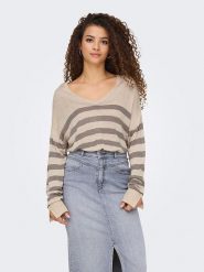 ONLY Sweter w kolorze beżowym rozmiar: L. Brązowe swetry klasyczne damskie Only, l, bez kołnierzyka. Za 74.63 zł.