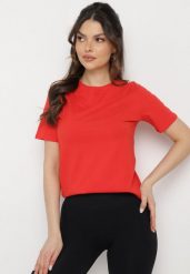 Czerwony Bawełniany T-shirt o Klasycznym Kroju z Okrągłym Dekoltem Ethelina. Czerwone t-shirty damskie Born2be, l, bez wzorów, z bawełny, bez kołnierzyka. Za 19.99 zł.