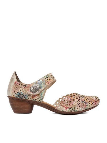 Rieker Półbuty 43753-91 Beżowy. Brązowe półbuty damskie Rieker, bez wzorów, ze skóry, bez obcasa, na obcasie. Za 319.99 zł.