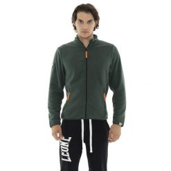 Bluza z polar z zamek błyskawiczny na outdoor. Zielone bluzy bez kaptura męskie LEONE 1947 APPAREL, bez wzorów, z polaru, sportowe, bez kołnierzyka, bez ramiączek. W wyprzedaży za 67.30 zł.