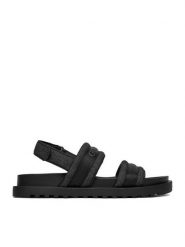 Guess Jeans Sandały EO-GJ2122 Czarny. Czarne sandały damskie Guess Jeans, z aplikacjami, z jeansu, bez obcasa, na płaskiej podeszwie. Za 249.99 zł.