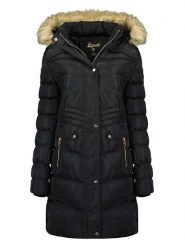 Geographical Norway Płaszcz zimowy "Badonna" w kolorze czarnym rozmiar: S. Czarne płaszcze damskie Geographical Norway, na zimę, s, bez wzorów, z puchu. Za 351.38 zł.