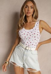Biały Top z Bawełny w Kwiaty Nettlin. Białe topy damskie Renee, l, bez wzorów, z bawełny, bez kołnierzyka. Za 24.99 zł.
