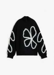 Sweter z cienkiej dzianiny. Czarne swetry klasyczne damskie bonprix, z dzianiny, bez kołnierzyka. Za 149.99 zł.