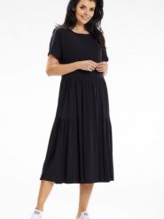 Sukienka Model A639 Black - awama. Czarne sukienki damskie Awama, na spacer, na lato, l, bez wzorów, z bawełny, bez kołnierzyka, bez ramiączek, midi. Za 340.97 zł.