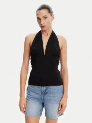 Guess Top W5GP16 KACM2 Czarny Slim Fit. Czarne topy damskie Guess, xs, z aplikacjami, bez kołnierzyka. Za 129.99 zł.