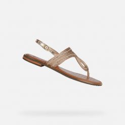 Sandały damskie Geox Sozy Plus. Żółte sandały damskie Geox, bez wzorów, z materiału, bez obcasa. Za 382.40 zł.