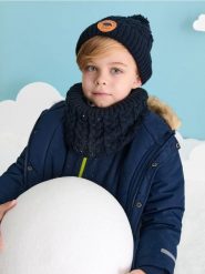 Komplet: czapka i komin - granatowy. Niebieskie szaliki dziecięce Sinsay, bez ramiączek. Za 35.99 zł.