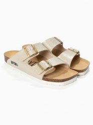 BAYTON Klapki "Atlas" w kolorze złoto-beżowym rozmiar: 38. Brązowe klapki damskie Bayton, bez wzorów, bez obcasa. Za 118.84 zł.