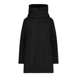 Parka damska z kapturem CMP. Czarne parki damskie CMP, bez wzorów, z poliesteru. Za 696.65 zł.