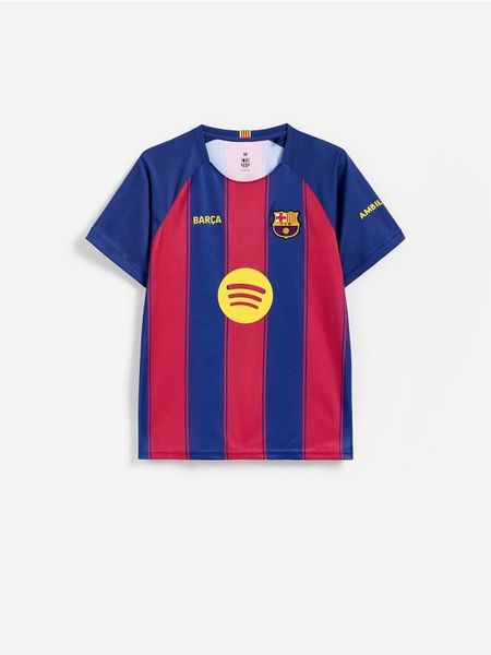 T-shirt FC Barcelona - granatowy. Niebieskie t-shirty męskie Reserved, l, bez wzorów, z dzianiny, bez kołnierzyka. Za 199.99 zł.