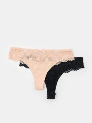 Stringi typu tanga z koronką 2 pack - wielobarwny. Czerwone stringi damskie Sinsay, l, bez wzorów, z koronki. Za 19.99 zł.