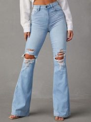 Tazga Dżinsy - Flare fit - w kolorze błękitnym rozmiar: 36. Niebieskie jeansy damskie Tazga, z podwyższonym stanem. Za 175.31 zł.