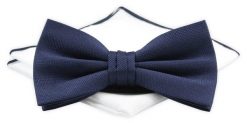 Mucha z Poszetką Chattier ZESTAW - Granatowa, Bez Wzoru. Niebieskie krawaty i muchy męskie Chattier, bez wzorów, z poliesteru, eleganckie. Za 59.00 zł.