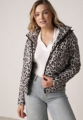 Czarno-Biała Kurtka Przejściowa w Panterkę z Odpinanym Kapturem Antolea. Białe kurtki damskie Born2be, l, bez wzorów, z jeansu. Za 139.99 zł.