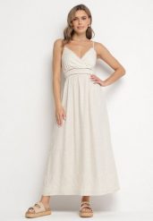 Beżowa Rozkloszowana Sukienka z Wiskozy i Lnu z Haftem w Stylu Boho Daniris. Brązowe sukienki damskie Born2be, na co dzień, na lato, m, bez wzorów, z wiskozy, boho, bez kołnierzyka, bez ramiączek, maxi, rozkloszowane. W wyprzedaży za 143.99 zł.