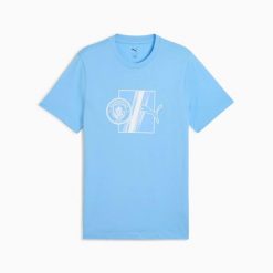 Koszulka sportowa męska Puma MCFC FTBLULTURE 78267101. Niebieskie t-shirty sportowe męskie Puma, m, z materiału, bez ramiączek, do piłki nożnej. Za 98.58 zł.