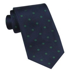 Elegancki i Modny Krawat Jedwabny - Alties - Granatowe w Zielone Groszki. Niebieskie krawaty i muchy męskie Alties, bez wzorów, z jedwabiu, eleganckie. Za 115.00 zł.