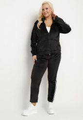 Czarny Komplet Dresowy Rozpinana Bluza z Paskami i Spodnie Dorwia. Czarne bluzy bez kaptura damskie Born2be, xl, z dresówki. Za 69.99 zł.