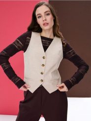 Kamizelka z domieszką lnu - beżowy. Brązowe kamizelki damskie Sinsay, l. Za 49.99 zł.