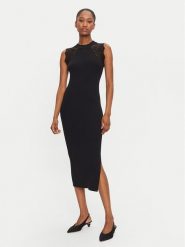 Morgan Sukienka dzianinowa 242-RMAGDA Czarny Slim Fit. Czarne sukienki damskie Morgan, xl, bez wzorów, z dzianiny, bez kołnierzyka, bez ramiączek. Za 219.99 zł.