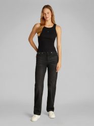 CALVIN KLEIN JEANS Top w kolorze czarnym rozmiar: L. Czarne topy damskie Calvin Klein Jeans, l, bez wzorów, z jeansu, bez kołnierzyka. Za 91.99 zł.