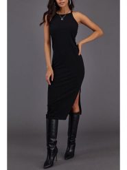 Milan Kiss Sukienka w kolorze czarnym rozmiar: L. Czarne sukienki damskie Milan Kiss, na co dzień, l, bez wzorów, bez kołnierzyka, bez ramiączek, midi, proste. Za 126.99 zł.