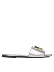 LOVE MOSCHINO Klapki JA28161G0MIF090B Srebrny. Szare klapki damskie Love Moschino, bez wzorów, ze skóry, bez obcasa. Za 629.99 zł.