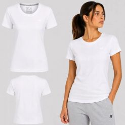 T-SHIRT DAMSKI 4F KOSZULKA SPORTOWA BAWEŁNIANA NA CO DZIEŃ F3308 SS26. Szare bluzki sportowe damskie 4f, uniwersalny, bez wzorów, z bawełny, bez ramiączek. Za 39.99 zł.