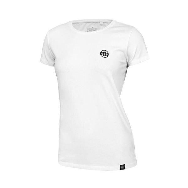 Koszulka bawełniana sportowy t-shirt dla dorosłych Slim Fit Small Logo. Białe bluzki sportowe damskie PITBULL, s, z bawełny, bez kołnierzyka, bez ramiączek. Za 62.99 zł.