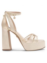 Nine West Sandały AAHIDA ZL23002CC Złoty. Żółte sandały damskie Nine West, bez wzorów, ze skóry, bez obcasa, na słupku. Za 174.99 zł.