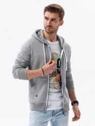 Bluza męska rozpinana z kapturem BASIC - szary melanż V7. Szare bluzy z kapturem męskie Ombre Clothing, m, z bawełny. W wyprzedaży za 49.99 zł.