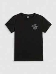 T-shirt regular z nadrukiem damski 4F 4FRSS26TTSHF4537. Czarne t-shirty damskie 4f, l, bez wzorów, z bawełny, bez kołnierzyka. Za 59.99 zł.