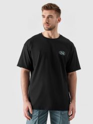 4F T-shirt oversize z nadrukiem męski - czarny L. Czarne t-shirty męskie 4f, l, bez wzorów, z bawełny, bez kołnierzyka. Za 69.99 zł.