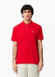 Koszulka polo Lacoste klasyczna czerwona męska piqué. Czerwone koszulki polo męskie Lacoste, l, bez wzorów, z bawełny, bez ramiączek. Za 471.70 zł.
