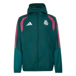 Kurtka wodoodporna All Weather Real Madrid Tiro 2026/27. Zielone kurtki męskie Adidas, l, bez wzorów, klasyczne, bez kaptura. Za 423.00 zł.