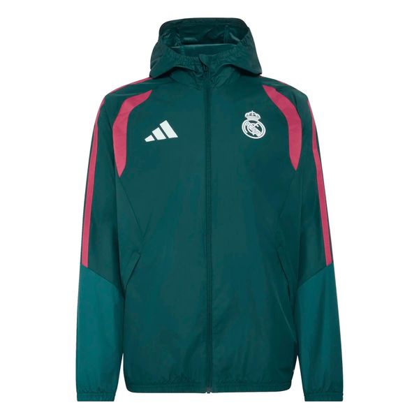 Kurtka wodoodporna All Weather Real Madrid Tiro 2026/27. Zielone kurtki męskie Adidas, l, bez wzorów, klasyczne, bez kaptura. Za 423.00 zł.