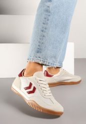 Beżowo-Czerwone Sneakersy Typu Kultowe Tenisówki Zdobione Przeszyciami Mepenna. Brązowe trampki i tenisówki damskie Renee, z aplikacjami, z jeansu. Za 79.99 zł.