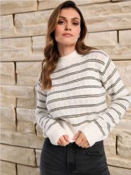 Sweter w paski - wielobarwny. Swetry klasyczne damskie Sinsay, l, bez kołnierzyka. Za 49.99 zł.