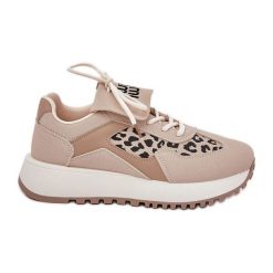 Buty Sportowe Sneakersy Damskie Na Platformie Panterka Beżowe beżowy. Brązowe buty sportowe na co dzień damskie bez wzorów, trekkingowe. Za 163.66 zł.