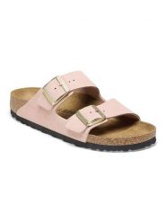Birkenstock Skórzane klapki "Arizona" w kolorze jasnoróżowym rozmiar: 39. Różowe klapki damskie Birkenstock, bez wzorów, ze skóry, bez obcasa. Za 383.03 zł.