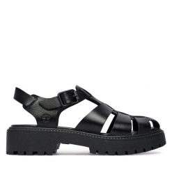 Sandały Timberland. Czarne sandały damskie Timberland, bez wzorów, bez obcasa, na płaskiej podeszwie. Za 549.99 zł.