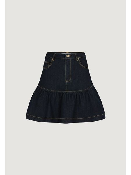 Morgan Spódnica jeansowa 261-JSOUBIA Granatowy Regular Fit. Niebieskie spódniczki damskie Morgan, bez wzorów, z bawełny. Za 279.99 zł.